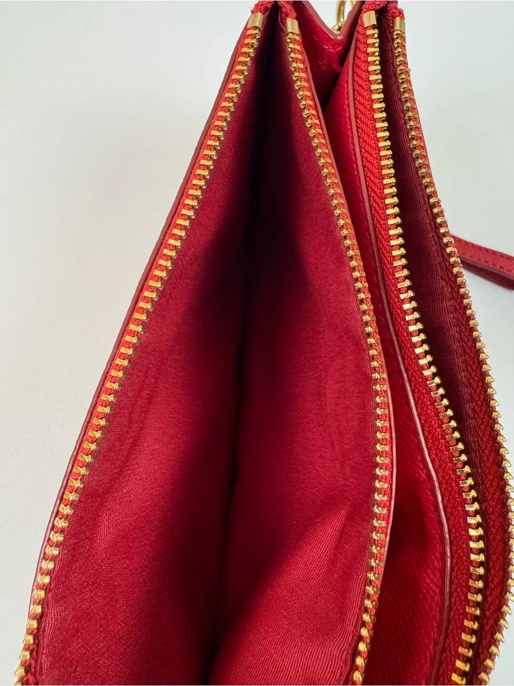 Coach Double Zip Wristlet Wallet Crossgrain Leather True Red Gold